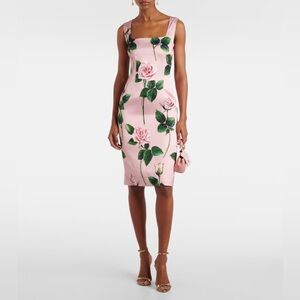 Dolce&Gabbana Rose Floral Satin Cocktail Midi Dress